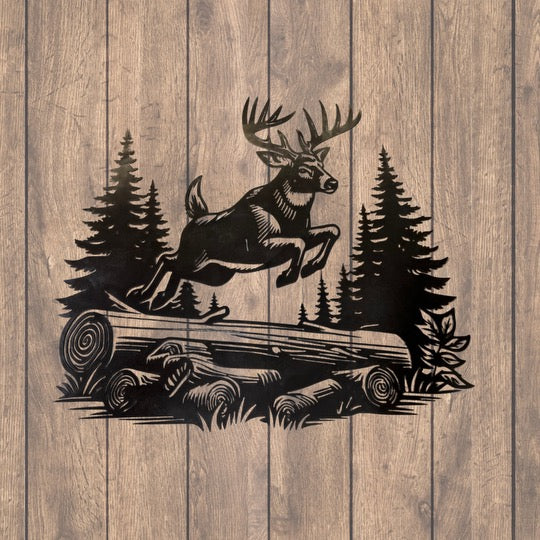 Deer Jumping Log