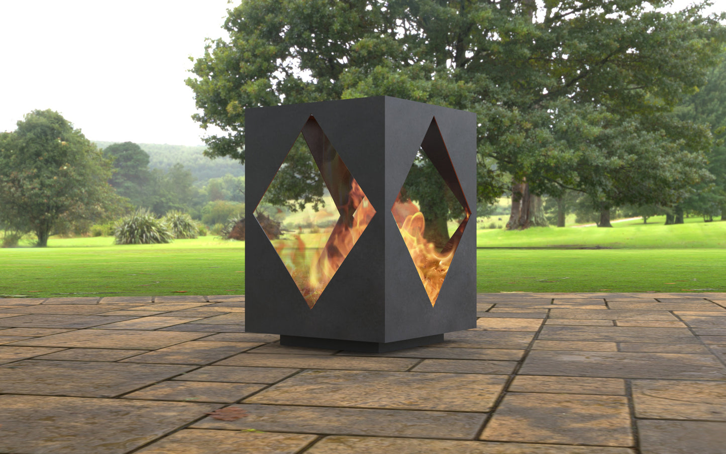 Modern Cube with Rhombus Outdoor Firepit